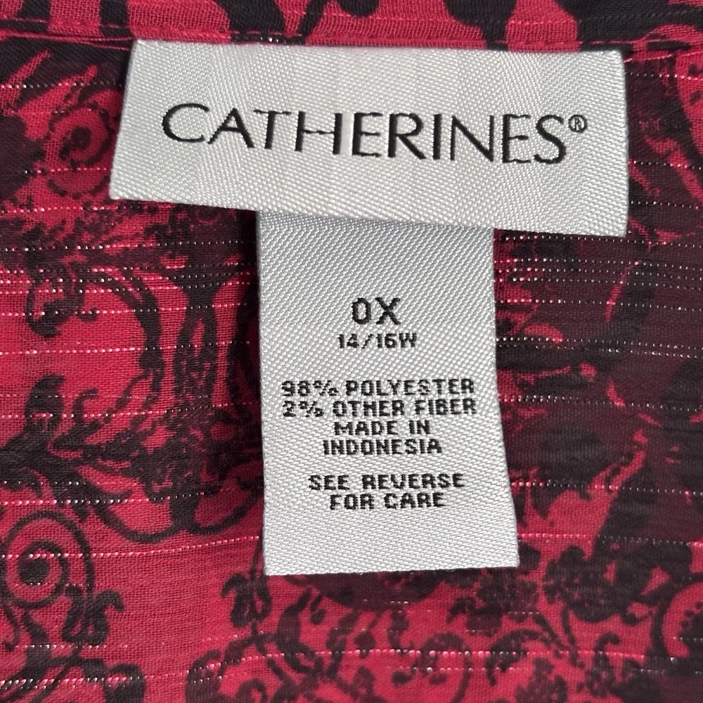 Catherines Women's Sheer Abstract Top Size 0X Red Metallic Stripes Whimsigoth‎ - Picture 4 of 11